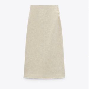 Zara Midi Skirt | Cream Frayed Textured